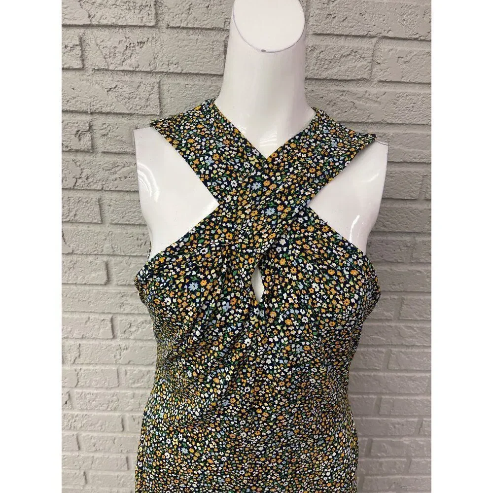 Michael Kors Quinn Women Floral Crisscross Neckline Sleeveless Mini Dress Size M